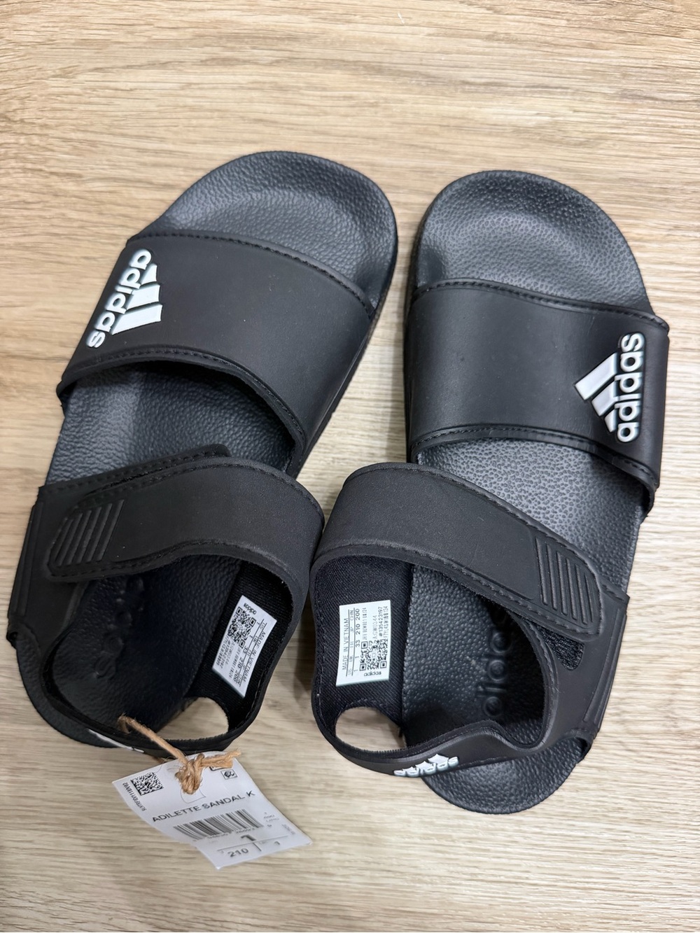 adidas Kids Black Slide Sandals with Adjustable Strap